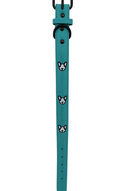 Collar para perro Celeste bordado Talla L (Medidas: 2.5 cm x 56 cm)